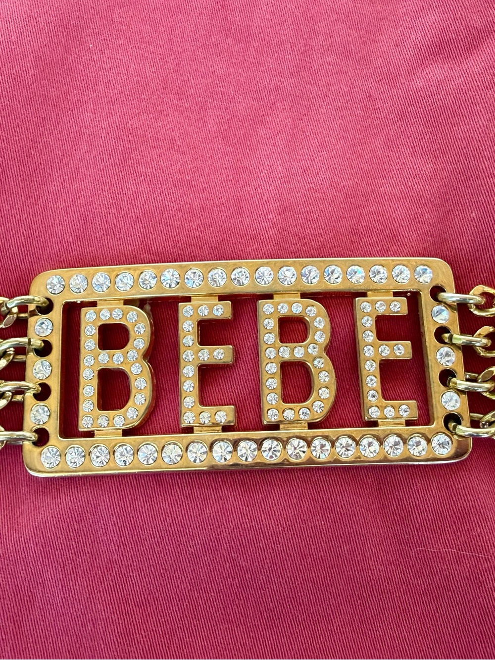 Vintage Y2K bebe Gold-Tone chain Logo Belt with rhinestone studs. One size - Picture 2 of 3